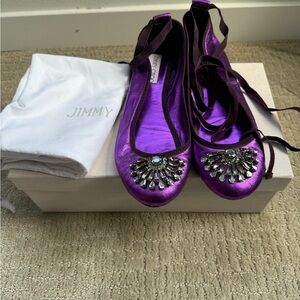 Jimmy Choo Madeline Purple Satin Embellished Ballet Flats